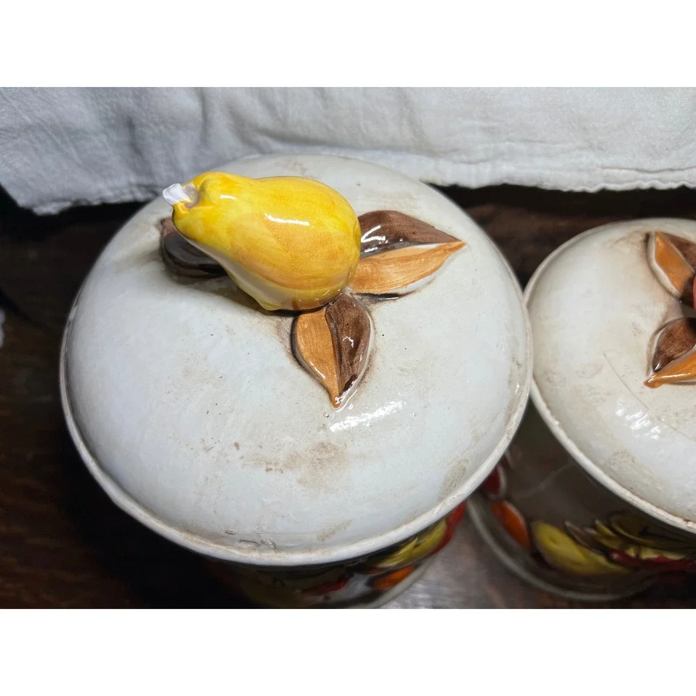 VTG Napcoware Japan 4 Piece Ceramic Fruit Canister Set Cream Grannycore